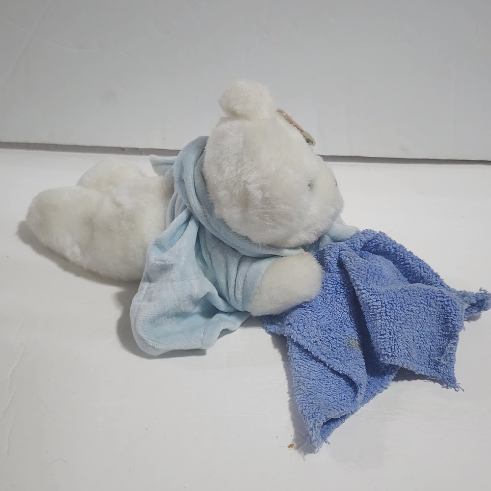 Calplush March of Dimes Bath Time White Bear Rattle Robe Towel Plush Bean Bag 8" - Picture 3 of 5